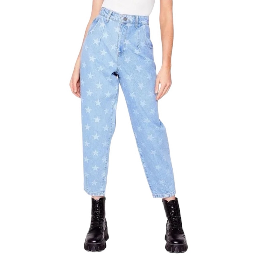 Star Print High Waisted Tapered Jeans